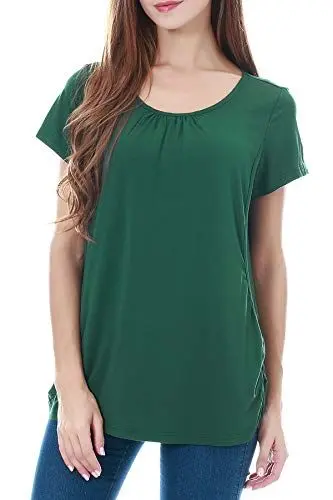 Produktbild: Smallshow Damen Mutterschaft Stilltop Kurzarm Umstandstop Umstandsmode Schwangerschaft Stillshirt Deep Green Medium