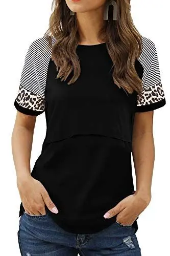 Produktbild: Smallshow Damen Stillshirt Kurzarm Umstandsmode Tshirt Still Nursing Tops Sommer,Black,M