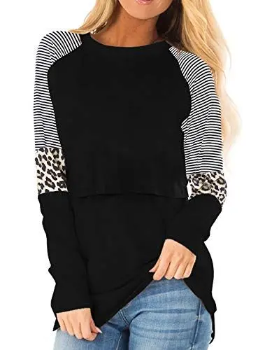 Produktbild: Smallshow Damen Stillshirt Langarm O-Neck Umstandsmode Tshirt Still Nursing Tops,Black,M