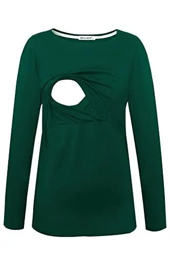 Produktbild: Smallshow Damen Stillshirt Umstandsmode T-Shirt Umstandstop Umstandsshirt Schwangerschaft Kleidung Stilltop Langarmshirt Deep Green M