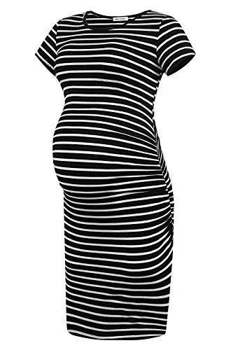 Produktbild: Smallshow Damen Umstandskleid Kurzarm Umstandsmode Kleid Sommer,Black Stripe,L