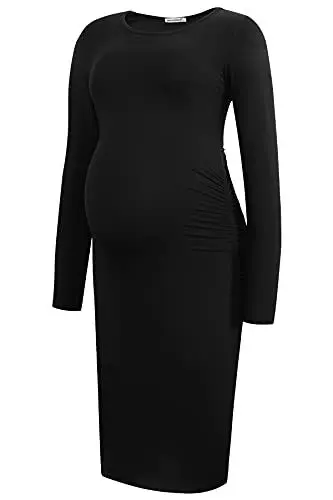 Produktbild: Smallshow Damen Umstandskleid Lange ärmel Umstandsmode Kleid,Black,M