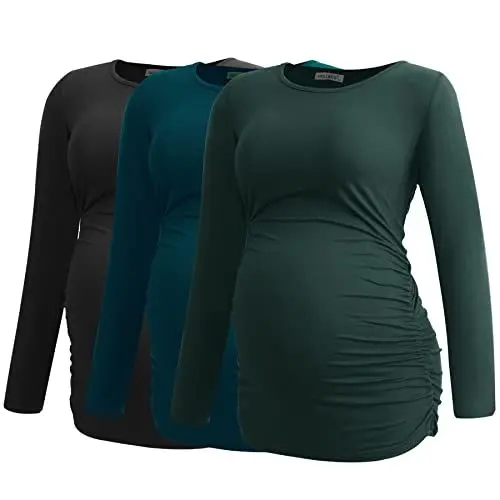 Produktbild: Smallshow Women's Umstandsmode Lange ärmel Umstandsshirt Maternity Tops 3er Pack,Black-Deep Green-Teal,M