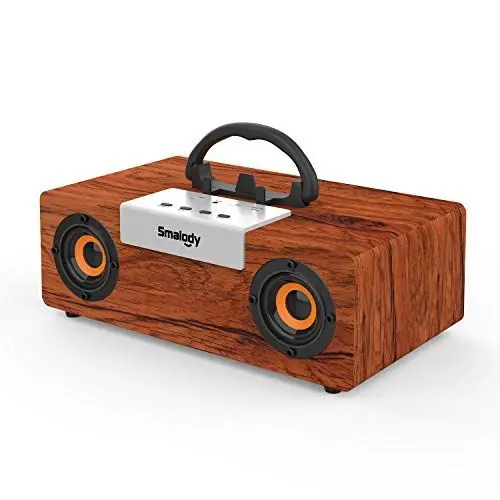 Produktbild: Smalody Retro Bluetooth-Lautsprecher, 50 W tragbare kabellose Holzlautsprecher 12 Stunden Spielzeit, kraftvoller Bass, TF-Karte, USB-Wiedergabe - Lautsprecher für Party, Outdoor