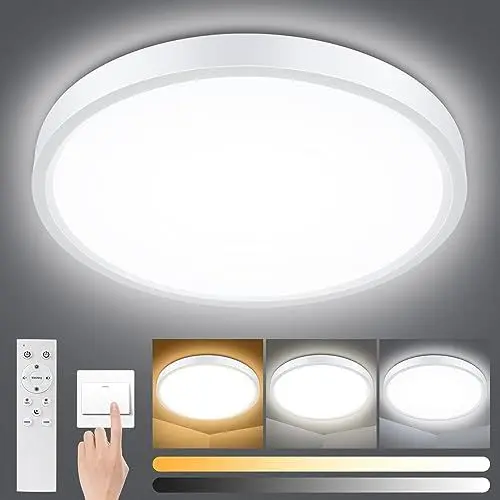 Produktbild: Smanu LED Deckenleuchte Dimmbar mit Fernbedienung, 18W 1500LM,3000K-6000K Einstellbar Flach Deckenlampe Panel Rund für Badezimmer,Schlafzimmer,Wohnzimmer,Küche,Keller, Balkon,Ø22cm,Weiß