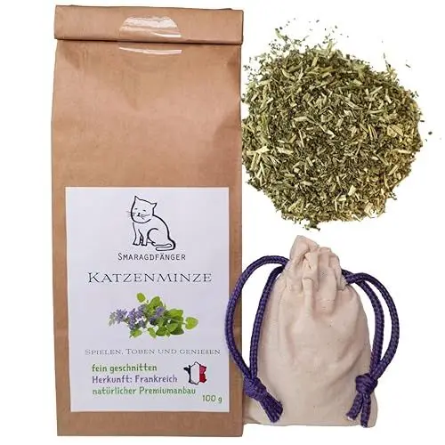 Produktbild: SMARAGDFÄNGER Katzenminze aus Frankreich 100 g, geprüfte Premiumqualität, Katzenspielzeug, auch für Katzenkissen oder Catnip Ball