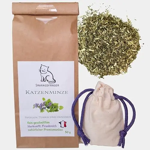 Produktbild: SMARAGDFÄNGER Katzenminze aus Frankreich 50g, geprüfte Premiumqualität, Katzenspielzeug, auch für Katzenkissen oder Catnip Ball
