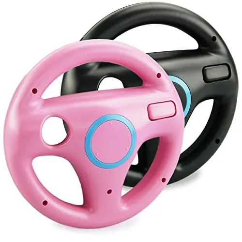 Produktbild: Smardy 2x Lenkrad für Wii Fernbedienung, Schwarz + Rosa - Racing Wheel für Rennspiele Kompatibel mit Nintendo Wii, U Controller für Mario Kart Spiele