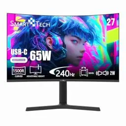 Produktbild: SMART TECH 240hz Gaming Monitor 27 Zoll Curved 1500R, Mit Zwei Lautsprechern, USB-C 65W, 1ms, FHD, FreeSync, Höhenverstellbar, Drehbarer, USB-C DP1.4 HDMI2.1 Anschlüsse (Mit HDMI&USB-C&DP Kabel)