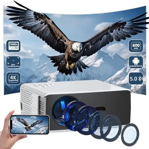 Produktbild: Smart Beamer 4K (Elektrischer Fokus und Auto Keystone) Heimkino mit Apps,Full HD 1080P Beamer mit WiFi5 Projektor,20000 Lumen Outdoor Heimkino Kompatibel mit TV Stick/HDMI/USB/AV/Laptop/iPhone/Android