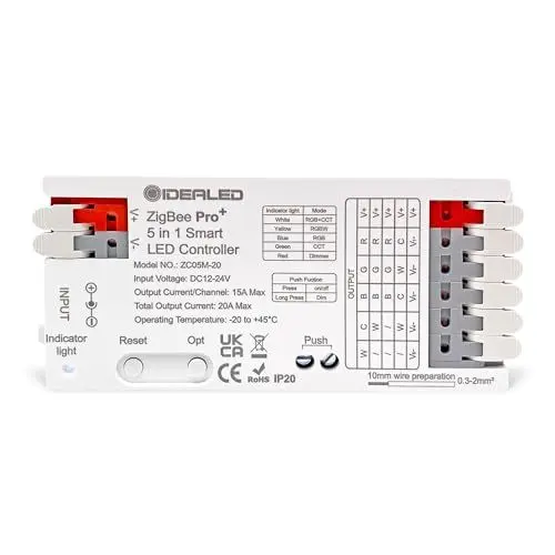 Produktbild: Smart 5 in 1 ZigBee 3.0 LED Streifen Controller Pro für RGBCCT RGBW RGB CCT und 5 White Cob LED Strips,Kompatibel mit ZigBee Hub Bridge,TUYA und Echo Plus,APP/Alexa Sprachsteuerung Farbwechsel Dimmen