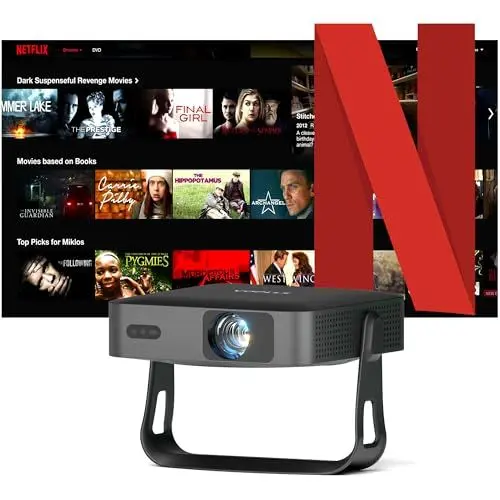 Produktbild: Smart Beamer Netflix Offiziell Mini Projektor 4K mit Autofokus ＆ Trapezkorrektur, VOPLLS 25000L 1080P Full HD WiFi6 Bluetooth Beamer Klein Heimkino/Outdoor 360° Drehbar Projector für Handy