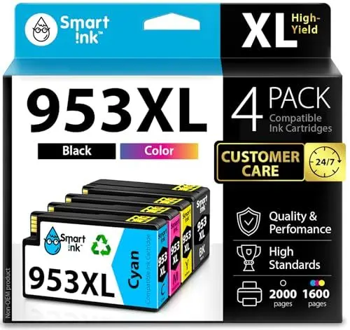Produktbild: Smart Ink Kompatible Druckerpatronen als Ersatz für HP 953XL Multipack 953 XL (Schwarz XL & Blau Rot Gelb) mit Advanced Chip Technology für Officejet Pro 7720 7730 7740 8210 8218 8710 8715 8718 8720