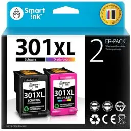 Produktbild: Smart Ink Wiederaufbereitete Druckerpatronen als Ersatz für HP 301XL 301 XL (2 Multipack Schwarz & Farbige) für DeskJet 1000 1050 2050 2050A 2050 1510 3055a HP Envy 4500 4504 5530 Officejet 2620 2622
