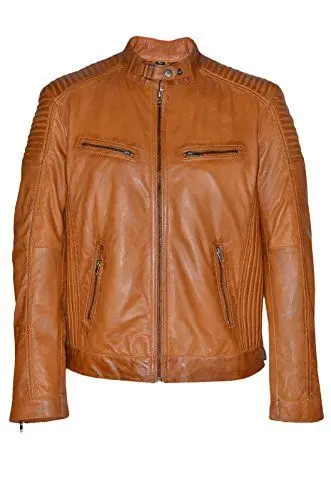 Produktbild: Smart Range Herren 1829 TAN Coole Retro Biker Stil Motorrad Weiche Napa Gepolsterte Schaf -Lederjacke (S, Tan)