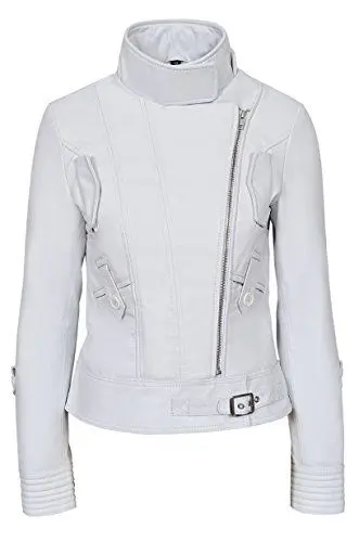 Produktbild: Smart Range SUPERMODEL weiße Frauen Felsen Motorradfahrer Stil Echtlederjacke (20, white)