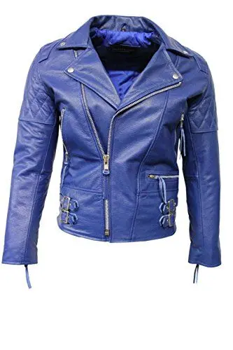 Produktbild: Smart Range Leather ' Reckless ' Männer Blue Stone Washed Biker Stil Motorrad Echtlederjacke (L, Blue)