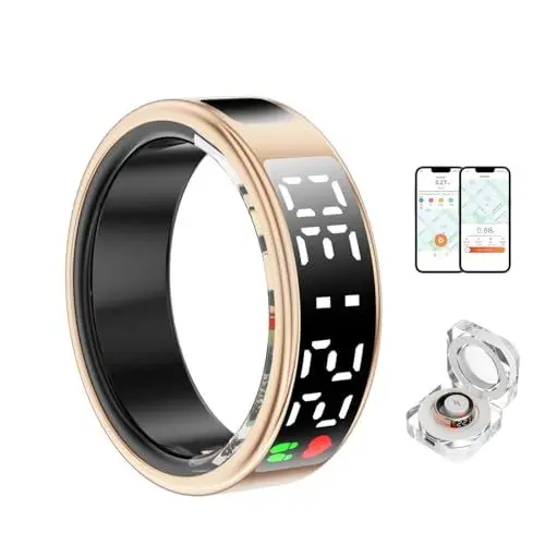 Produktbild: Smart Ring mit Display, Fitness-Tracker, Gesundheitsringe für Damen und Herren, Mehrere Sportmodi, Schlaf-Tracker, Schrittzähler, Video-Seitenwender, App-Unterstützung, Ladeetui
