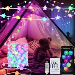 Produktbild: Smart Stern Lichterkette, 10M RGB integrierter Chip 66 LED lichterkette innen mit App und Fernbedienun Musik und Mikrofon Sync für die Garten Party außen Deko