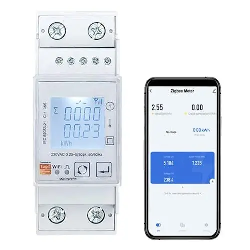 Produktbild: Smart Stromzähler Energiezähler KWh Zähler Energiemessgerät Zigbee Stromzähler Stromverbrauch Messgerät, Einspeisezähler Solar Balkonkraftwerk, 35mm DIN-Schiene, 240V 80A, Arbeite mit Tuya Smart Life