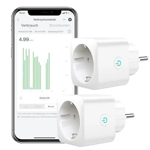 Produktbild: Smart WLAN Steckdose EIGHTREE, Smart Steckdose mit Strommessung, 16A Smart Home WiFi Steckdose, Alexa Zubehör, Zeitplan, Fernzugriff, Funktioniert mit Alexa, Google Home, SmartThings, 2er Pack