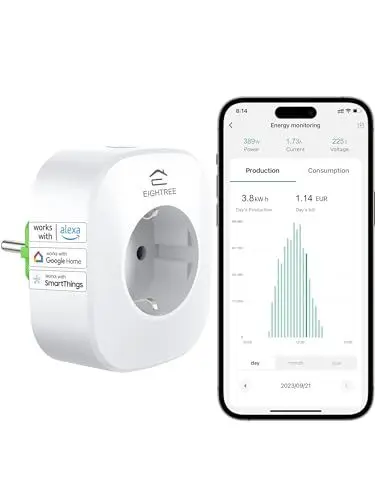 Produktbild: Smart WLAN Steckdose mit Strommessung EIGHTREE, Stromzähler für Balkonkraftwerk Steckdose Bidirektionale Messung von Stromverbrauch&Erzeugung in Mini-PV WLAN Steckdose für Balkonkraftwerken Nur 2.4G