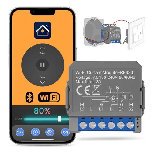 Produktbild: Smart WiFi Rolladenschalter Modul Mit Prozentfunktion, Wlan Rolladen Schalter für Rollladenmotor mit Alexa, Google Home Sprachsteuerung und Smart Life App Fernbedienung