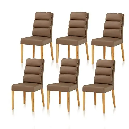 Produktbild: smart 6er Set Esszimmerstühle Bezug aus Leder Hellbraun | Stuhlbeine aus Massivholz Eiche geölt - Küchenstuhl, Wohnzimmerstuhl, Polsterstuhl ideal für Esszimmer, Büro