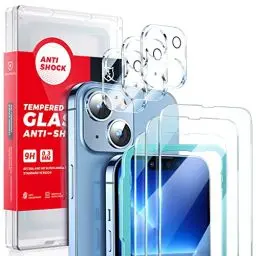 Produktbild: SMARTDEVIL 3+3 Stück Panzer Schutz Glas für iPhone 13 Schutzfolie,mit Rahmen-Installationshilfe, 3 Glasfolie Kameraschutz, (Anti- Kratzer), 9H Härte Panzerfolie, HD Displayschutz, Ultra-klar
