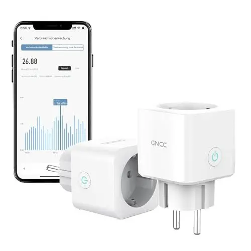Produktbild: Smarte Steckdose misst Stromverbrauchsmesser GNCC WLAN Smart Steckdose Mini funktioniert mit Alexa,Google Home Sprachsteuerung Fernzugriff, Nur 2.4GHz WIFI, 2 Stücke