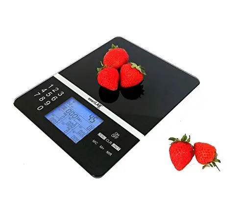 Produktbild: smartLAB diet Nährwert Analysewaage - 5kg I Digitale Lebensmittel Waage mit food nutrition scale I Smarte Küchenwaage Diätwaage schwarz für Diabetiker