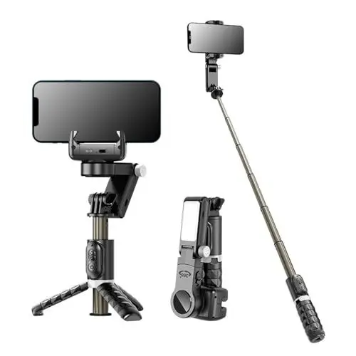 Produktbild: Smartphone-Gimbal-Stabilisator, Q18 Bluetooth-Handy-Gimbal mit Ausziehbarem Selfie-Stick-Stativ, Gesichtsverfolgung, Kabelloser Remote-Telefon-Videostabilisator für Android für IOS