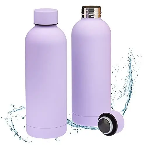 Produktbild: Smart-Planet 2er Set Trinkflasche Edelstahl 500ml Wasserflasche - Lila - edle Touch Beschichtung - 0,5l Thermosflasche Edelstahltrinkflasche auslaufsicher für Sport, Gym, Outdoor