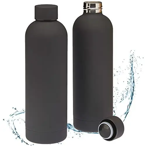 Produktbild: Smart-Planet 2er Set Trinkflaschen Edelstahl 700ml Wasserflasche - schwarze edle Touch Beschichtung - 0,7l Thermosflasche Edelstahltrinkflasche auslaufsicher für Sport, Gym, Büro, Outdoor
