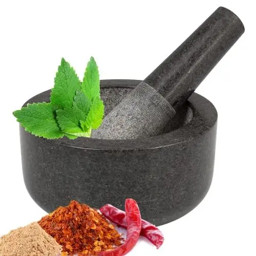 Produktbild: Smart-Planet hochwertiger Mörser mit Stößel aus Granit - Handlicher Massiver Steinmörser Ø 8,5 cm für Gewürze Pesto Kräuter - poliert & pflegeleicht