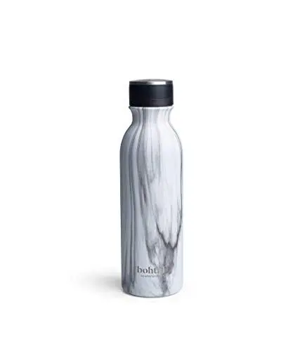Produktbild: Smartshake Bohtal Doppelt isolierte Weiß Marmor Wasserflasche - 600ml Edelstahl Metall Wasserflasche für heiße und kalte Getränke BPA-frei Weiß Wasserflasche Thermo Vakuum Metall Trinkflasche