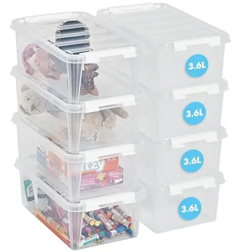 Produktbild: SmartStore - 8x Aufbewahrungsbox mit Deckel Classic 4L (30x19x11cm) | Stapelbare Box mit Deckel | Lebensmittelechte Kunststoffbox | Plastikbox mit Deckel & verstärkten Ecken | 10 Jahre Garantie