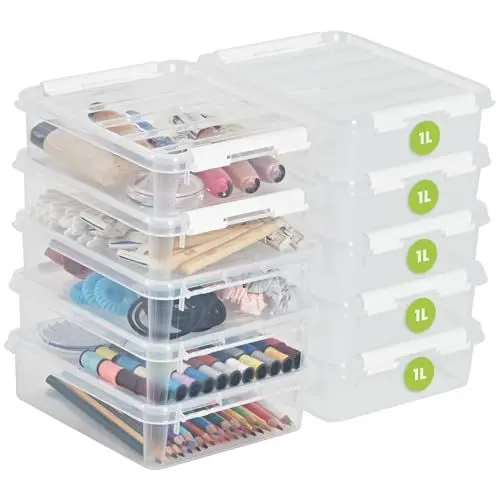 Produktbild: SmartStore Kleine Aufbewahrungsboxen 1L – 10 transparente und stapelbare Boxen mit Deckel und Clipverschluss, BPA-frei und lebensmittelecht, 21x17x6cm, Eine Grösse
