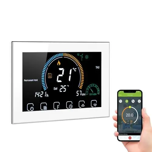 Produktbild: Smart-Thermostat, WLAN-Touchscreen, programmierbarer Thermostat mit großem, Buntem LCD-Hintergrundlicht für die Heizungs- und Kesselsteuerung zu Hause, kompatibel mit Echo und (WiFi t)