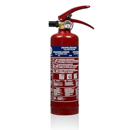 Produktbild: Smartwares 10.018.56 Pulverlöscher – 1 kg – für ABC Brände – mit Halterung und Manometer – Rot