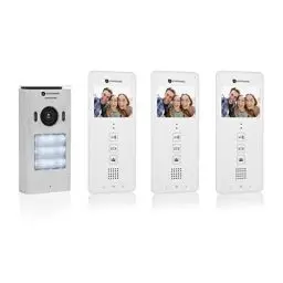 Produktbild: Smartwares DIC-22132 Video-Türgegensprechanlage für 3 Wohneinheiten, 3,5 Zoll (8,9 cm) LCD-Monitor/mit Türöffnerfunktion / 2-Draht-Technik, Silber