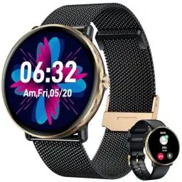 Produktbild: Smartwatch Armbanduhr Fitnessuhr Kompatibel Android iOS: Damen Uhr mit 1,43 Rund AMOLED Touchscreen Metallarmband Wasserdicht blutdruck Schrittzähler Sportuhr Herzfrequenz Telefonfunktion Wecker Uhren