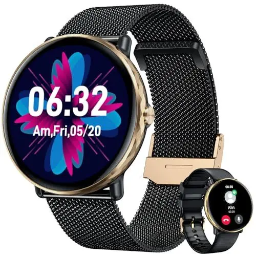 Produktbild: Smartwatch Armbanduhr Fitnessuhr Kompatibel Android iOS: Damen Uhr mit 1,43 Rund AMOLED Touchscreen Metallarmband Wasserdicht blutdruck Schrittzähler Sportuhr Herzfrequenz Telefonfunktion Wecker Uhren