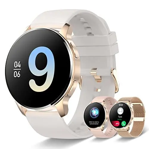 Produktbild: Smartwatch Damen, 1,32 Zoll Touchscreen Fitnessuhr Damen, Wasserdicht Sportuhr Schrittzähler mit Telefonfunktion Herzfrequenz, SpO2, Schlafmonitor