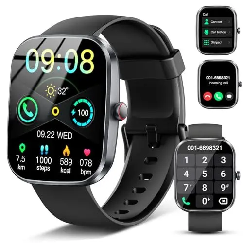 Produktbild: Smartwatch Damen Herren, 1.91'' Zoll HD Smart Watch mit Bluetooth Anrufe, Fitness Tracker mit 110+ Sportmodi, Herzfrequenz SpO2 Schlafmonitor Schrittzähler, IP68 Wasserdicht Fitnessuhr für Android iOS