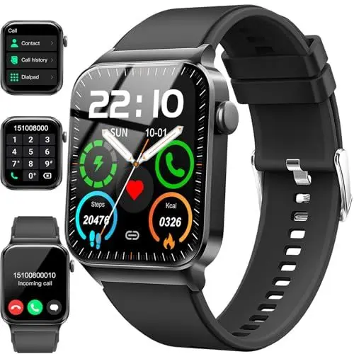 Produktbild: Smartwatch Damen Herren mit Bluetooth-Telefonfunktion, 1,85 Zoll Touchscreen Fitnessuhr, IP68 wasserdicht, SpO2, Herzfrequenz und Schlafmonitor, Schrittzähler sowie 100+ Trainingsmodi für Android iOS