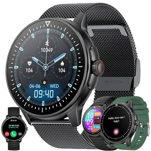 Produktbild: Smartwatch Damen mit Telefonfunktion, 1,39”Touchscreen IP68 Wasserdicht Sportuhr Aktivitätstracker mit Blutdruckmessung, SpO2, 123 Sportmodi, Fitnessuhr Uhr kompatibel mit iOS Android (Schwarz)