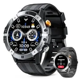 Produktbild: Smartwatch Herren 1ATM Wasserdicht mit Telefonfunktion Anrufe Schrittzähler Blutdruckmessung 1,52 Zoll rundes HD Display Outdoor Uhren Fitness Tracker Fitness Uhr Sportuhr für Android IOS(grau)