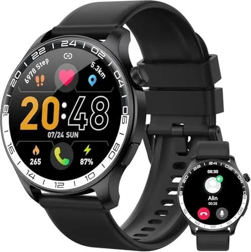 Produktbild: Smartwatch Herren, AMOLED-Display HD Touch Smart Watch mit Bluetooth-Anrufe, 120+ Sportmodi Fitnessuhr mit IP68 Wasserdicht Sportuhr, Fitness Tracker mit SpO2 Herzfrequenz Schrittzähler Schlafmonitor