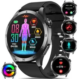 Produktbild: Smartwatch Herren Damen ΒΙυτｚυcker/EKG+HRV/Harnsäure/BMI Gesundheitsuhr 1.43”AMOLED Smartwatch Always-On Display mit Telefonfunktion,SOS-Notruf,24H Herzfrequenz,Schlafmonitor,Wetter für Android iOS